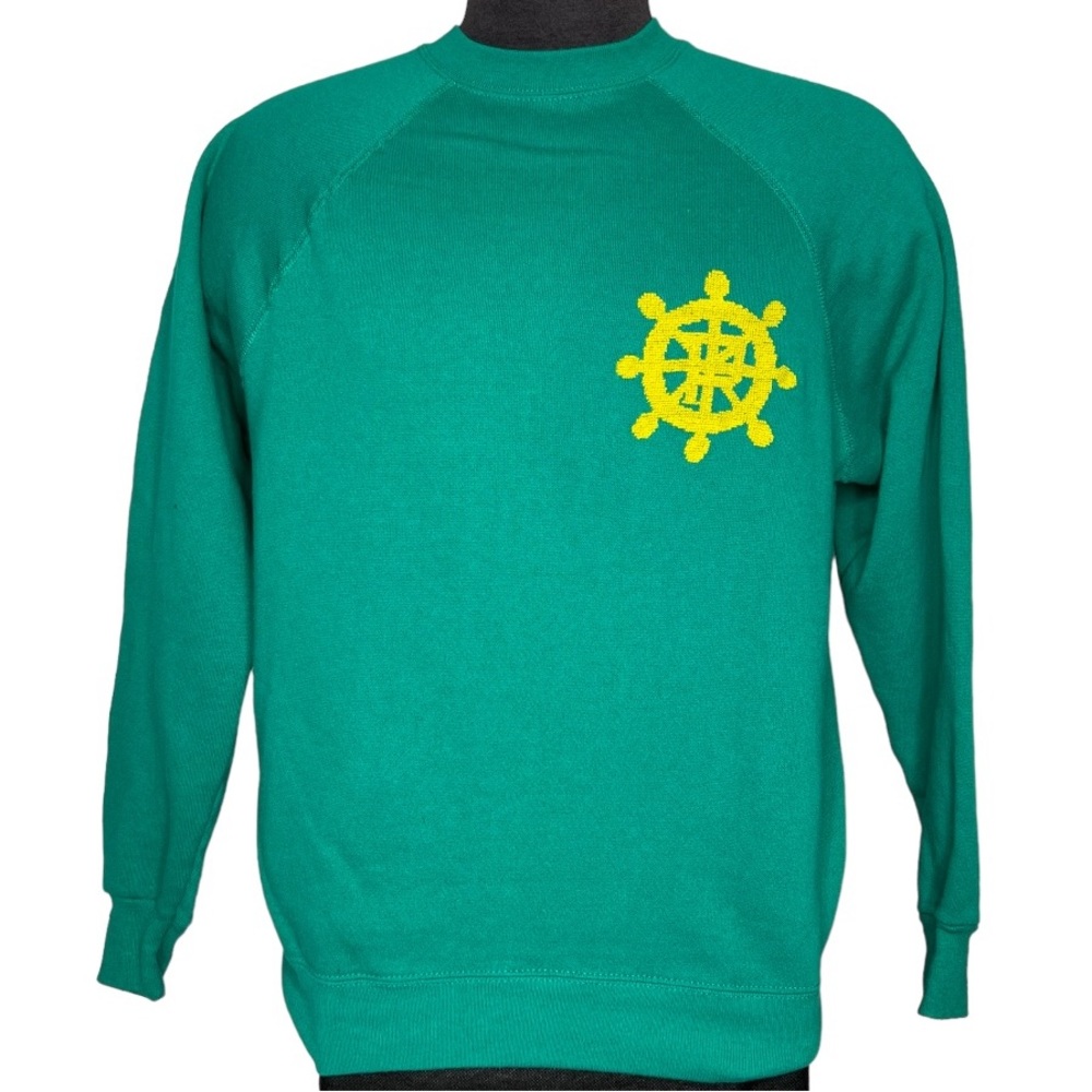Green Crewneck Sweatshirt with Yellow Nautical Emblem